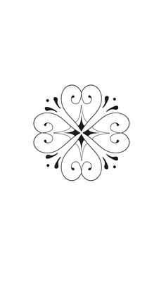 a black and white drawing of a flower with swirls in the shape of hearts