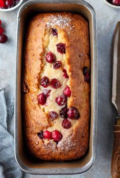 a loaf of cranberry bread in a pan