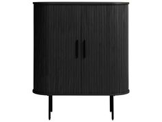 a black cabinet with two doors on it