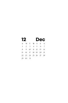 a black and white calendar with the date 12 dec