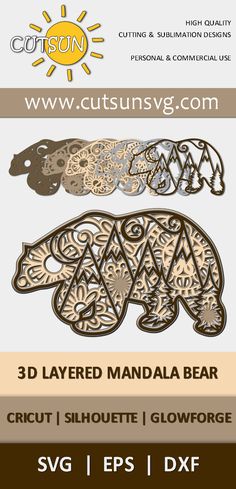 an advertisement for the 3d lasered mandala bear