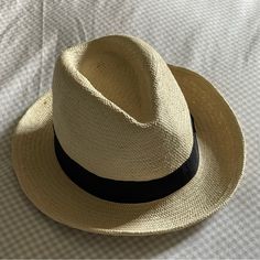 New With Tags Description: Fedora Sun Hat With Black Ribbon Detail Size: S-M/P-M 56 Material: 100% Paper Fast Shipping, From A Nonsmoking Home, Offers Welcomed! Yellow Casual Fedora With Flat Brim, Casual Yellow Panama Hat With Curved Brim, Yellow Flat Brim Fedora Casual Style, Casual Yellow Fedora With Flat Brim, Casual Yellow Panama Hat For Spring, Casual Everyday Brimmed Straw Hat, Casual Yellow Wide Brim Hat, Yellow Casual Fedora Panama Hat, Yellow Casual Panama Fedora Hat