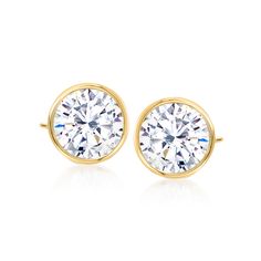 Ross-Simons - 3.00 ct. t. w. Bezel-Set Cubic Zirconia Stud Earrings in 14kt Yellow Gold. A sparkling display of two round bezel set CZs make these 3.00 ct. t. w. CZ stud earrings the ideal choice for your busy life. Day-to-evening, you'll look great in them...all at a wonderfully affordable price, too. Set in 14kt yellow gold. Post/clutch, CZ stud earrings. CZ weights are diamond equivalents. Vs Clarity Yellow Gold Diamond Earrings, Yellow Gold Diamond Earrings With Vs Clarity, Yellow Gold Diamond Earrings With Vs Clarity For Anniversary, Fine Jewelry Yellow Gold Diamond Earrings With Vs Clarity, Bezel Set Earrings, Friend Girlfriend, Gifts For Your Sister, Cz Stud Earrings, Busy Life