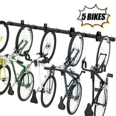 Sttoraboks Bike Storage Rack, Garage Wall Mount Hanger, Indoor Bicycle Organizer with Adjustable Hooks for Home and Garage, 68-inch Cycle Stand Holds 5 Bikes, Wall Bike Stand Up to 300lbs Color: Black. Bike Storage Small Space, Rack Velo, Garage Wall Organizer, Indoor Bike Storage, Cycle Stand, Bike Rack Garage, Wall Mount Bike Rack, Bike Hooks, Bike Wall Mount