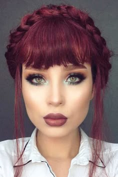 Fringe Bangs Hairstyles, Red Hair Color Shades, Hair Dye Tips, Mekap Mata, Dyed Red Hair, Bangs Hairstyles, Fringe Bangs, Smink Inspiration, Female Reference