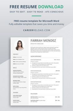 a professional resume template for microsoft, with an image of a woman's face on it