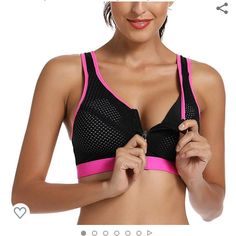 Great Fitting And Supportive Zip Front Sports Bra. Adjustable Straps And Removable Pads. Brand New With Tags, Never Worn. Bust 13+1/2" Flat Lay Lower Band 12" Flat Lay R0201 Pink Mesh Activewear For Gym, Pink Breathable Mesh Activewear, Vs Pink Bras, Front Zip Sports Bra, Comfy Bra, Padded Bralette, Womens Sports, High Impact Sports Bra, Black Lace Bralette