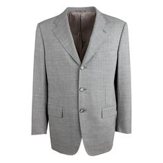 Expertly crafted from pure virgin wool, this Corneliani blazer boasts a light grey hue with a subtle melange effect. The notched lapel and three front buttons offer a sleek, sophisticated look, while the cupro lining ensures a comfortable feel. Remarks: There are some stains. Shoulder:46;Sleeve:64;Bust:56;Length:80 Gray Single Button Suit For Office, Gray Formal Blazer With Suit Collar, Gray Blazer With Suit Collar For Formal Occasions, Classic Gray Suit With Single Button, Classic Gray Single Button Suit, Formal Gray Blazer With Pressed Crease, Classic Gray Suits With Welt Pockets, Gray Wool Suits With Notch Lapel, Gray Suit Collar Blazer For Business