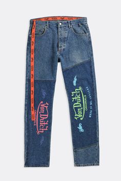 Sourced in Canada MeasurementsTag: 32 (Fits L)Waist: 36"Outseam: 45"Inseam: 33"Condition: Good vintage conditionMaterial Composition: 100% cottonColour: Blue Garment Industry, Von Dutch, Denim Pants, Composition, Pants, Blue, Trousers