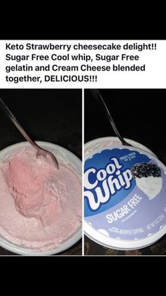 two pictures one with ice cream and the other with yogurt in it, both have spoons