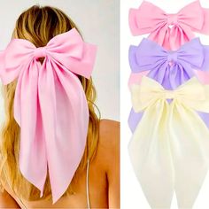 Product Details: Beautifully Crafted Bundle Of 3 Large Satin Hair Bows W/Clips - Pink/Purple/Cream Made With High Quality Materials For Durability And Longevity Multiple Different Colors Sure To Match With Most Outfits Great Gift Idea *** Bundle And Save!! And I Love Offers So Send Them Over ;) Bows For Hair, Big Hair Bows, Large Hair Bows, Multi Colored Hair, Fabric Hair Bows, Pink Hair Bows, Stil Boho, Hair Ribbons, Hair Accessories Clips