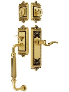 an image of a golden door handle set