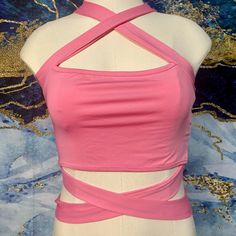 Solid Pink, Backless, Self Tie. New Only Two Sizes Available S,L Spring Party Bandage Crop Top, Strappy Summer Crop Top For Party, Bandage Tank Top For Night Out In Spring, Strappy Crop Top For Summer Party, Spring Night Out Bandage Tank Top, Spring Party Strappy Tank Top, Spring Party Tank Top With Strappy Design, Summer Bandage Crop Top For Night Out, Summer Strappy Bandage Crop Top