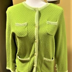 Up For Sale Is A Liz Claiborne Lime Jacket With Lighter Lime Trim. The Style Is Similar To "Chanel Jacket." The Jacket Size Is A Large But It Fits Like Medium. Vintage Spring Cardigan For Workwear, Spring Workwear Cardigan With Buttons, Spring Casual Blazer With Covered Buttons, Casual Spring Blazer With Covered Buttons, Elegant Green Cardigan With Buttons, Elegant Green Buttoned Cardigan, Chanel Jacket, Button Up Jacket, Liz Claiborne