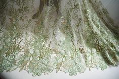 Width: 135cm (1''= 2,54 cm) Length: 1 meter Color: Green * Ideal for clothes, evening dress, lingerie, dolls outfits, curtains, covers, wedding gown. Wholesale available. Coral Dress Wedding, Gold Lace Fabric, Embroidered Lace Fabric, Embroidered Wedding, Floral Retro, Sewing Skirts, Wedding Fabric, Modest Wedding Dresses, Embroidery Fabric