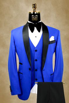 Blue Tuxedo Blazer, Fitted Blue Tuxedo Blazer, Tailored Blue Single Breasted Tuxedo, Tailored Single Breasted Blue Tuxedo, Royal Blue Tailored Tuxedo Blazer, Tailored Royal Blue Tuxedo Blazer, Blue Tuxedo Blazer For Black-tie Events, Luxury Blue Suits For Black-tie Events, Blue Tuxedo Blazer For Semi-formal Occasions