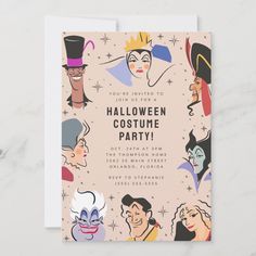 a halloween costume party card with an image of the characters from disney's beauty and the beast