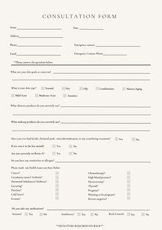 Digital and Printable Consultation Form for Estheticians. Hair Extensions Consultation Form, Esthetician Forms Free, Beauty Consultation Form, Esthetician Diploma, Consultation Forms Beauty, Skin Consultation Form, Esthetician Intake Form, Facial Consultation Form, Esthetician Consultation Form