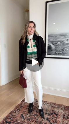 Tammy-Her Fashioned Life on Instagram: "Everyday outfit// Comment LINKS to shop. All sizing and details are in the link. Love this elevated, varsity vibe sweater! 

#grwmoutfit #whattoweartoday #booties #anthropologie #over50style #midlifewomen"