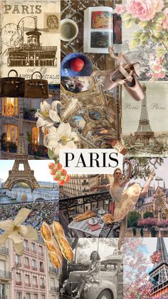 paris collage with the eiffel tower in the background