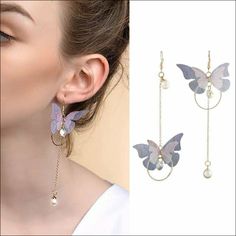 Very Lovely Earings: The Butterflies Are Made Of Sheer Fabric. Great Match For Party Or Casual Dress Pearl Statement Earrings, Long Pearl Earrings, Dichroic Glass Earrings, Multicolor Earrings, Gold Cocktail, Bee Earrings, Gold Rhinestone, Triangle Earrings, Black Rhinestone