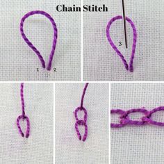 instructions to crochet the chain stitch in three different ways with pictures showing step by step