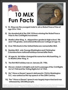 a poster with the words 10 mlk fun fact on it