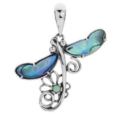 a pendant with blue and green glass in the shape of a dragon's wings