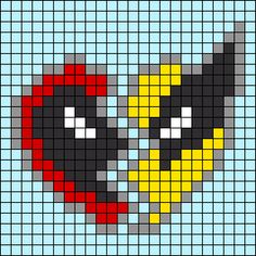 a cross stitch pattern with the shape of a skull in red, yellow and black