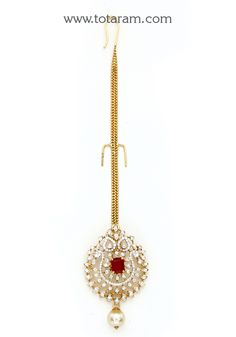 18 Karat Gold "Detachable" Diamond Maang Tikka cum Pendant - Papidi Billa with Color Stones & South Sea Pearls
  This Product can be used as pendant.
  This product has Inter Changeable Stones in the Pendant. 
  Gross Weight of the Pendant without Chain : 7.650 Grams
  Gross Weight of the Gold Chain (without Pendant) : 1.850 Grams
  Length of the Pendant : 1.90 inches
  Width of the Pendant :  0.95 inches
 - 235-GT471 - in 9.500 Grams for USD $1,731.44 USD. 
Made in India by Totaram Jewelers Onl Diamond Maang Tikka, Papidi Billa, 22k Gold Jewelry, Vvs Diamond, Maang Tikka, Color Stones, Gold Jewelry Indian, South Sea Pearls, Sea Pearls