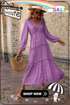 Elegant Flower Print Hem Split Dress for Women Fall Dresses New V-neck High Waist Lace-up Skinny A-line Maxi Dress V-neck Ditsy Floral Print Dress, Flowy Ditsy Floral Print V-neck Dress, Flowy Floral V-neck Dress For Fall, V-neck Ditsy Floral Print Vacation Dress, V-neck Ditsy Floral Print Dress For Vacation, Fall Ditsy Floral Print V-neck Floral Dress, Purple Floral Print V-neck Dress, Purple Surplice Neckline Dress For Spring, Fall Dresses 2022