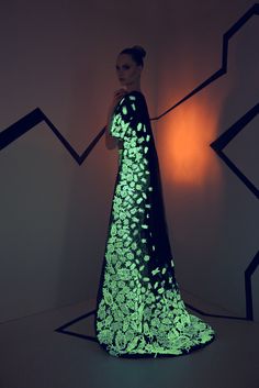 What to do if you're afraid of bugs? If you're Rami Kadi, you cover your couture in them and then make them glow like fireflies. [Photo: Courtesy] Rami Kadi, Light Up Dresses, Cage Dress, Couture 2015, Dark Dress, Gareth Pugh, Lela Rose