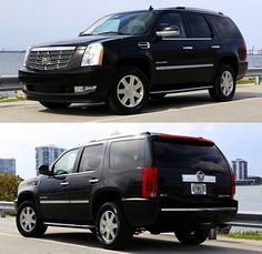 two pictures of the same black suv