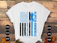 an american flag and blue ribbon on a white shirt with the words project awareness written in blue