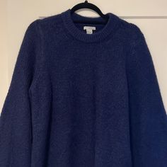 Navy Blue Sweater Poly/Acrylic/Mohair/Wool Blend Never Worn, Like New Classy Sweaters, Blue Wool Sweater, Cozy Fit Blue Knit Sweater, Affordable Blue Knit Sweater, Basic Blue Winter Sweater, Chunky Navy Blue Sweater, Cozy Blue Long Sleeve Sweater