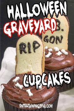 Easy Graveyard Halloween Cupcakes Cupcake Ideas For Kids, Graveyard Cupcakes, Aesthetic Costumes, Homemade Halloween Treats, Halloween Food Cupcakes, Graveyard Halloween, Cupcakes Halloween