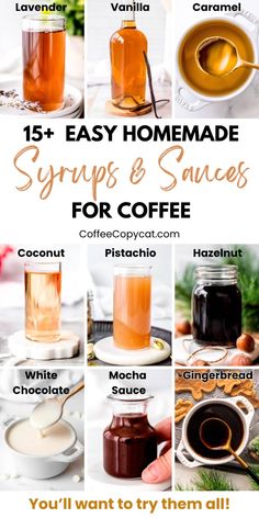 an advertisement for syrups and sauces for coffee