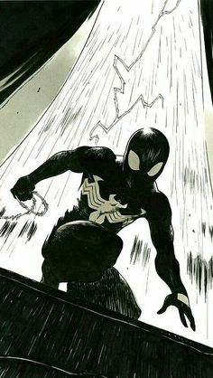 a black and white drawing of a spider man