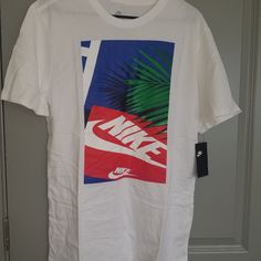 Nike Tee Condition: New Color: White/ Blue/ Red/ Green Size: L/ L/ Xl One Per Order No Holds/ Trades Nike Relaxed Fit Shirt For Spring, Nike Cotton Shirt For Summer, Nike Cotton Summer Shirt, Nike Summer Graphic Tee T-shirt, Nike Red T-shirt For Summer, Nike Summer Graphic Tee, Nike Summer Shirt Relaxed Fit, Red Nike T-shirt For Summer, Nike Casual Crew Neck Shirt