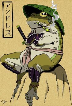 Samurai Frog, Digital Illustration, Anime, Design, Art