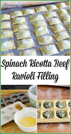 Spinach Ricotta Beef Ravioli Filling is deliciously cheesy and can be used with other pastas #beef_ravioli, #ravioli, #spinach_ricotta_ravioli, #Italian_cuisine, #how_to_make_ravioli,#allourway Ravioli Recipe Homemade, Beef Ravioli, Ravioli Filling, Spinach Ravioli, Ricotta Ravioli, Homemade Ravioli, Ravioli Recipe, Spinach Ricotta, Pasta Dough