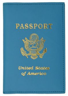 a blue passport with the united states of america written on it's front cover