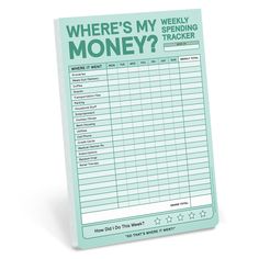 a sign that says where's my money? with the words, spending tracker