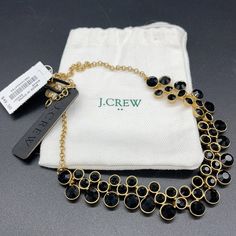 J Crew Black Stone Necklace With Branded Fabrics Bag. Nwt Black Faceted Sparkle Set In Gold Toned Metal. Great Flow To This Necklace. Will Complement Any Dress Or Outfit. Chic Black Jewelry For Workwear, Chic Black Jewelry For Work, Black Jewelry For Work, Black Stone Necklace, J Crew Jewelry, Black Necklace, Fabric Bag, Black Stone, Gold Tone Metal