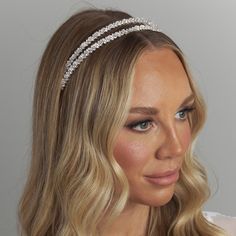 Kayla is a beautiful statement Swarovski bicone beaded bridal headband. It truly is the perfect addition to keep your bridal look with a hint of understated glamour. The double bridal headband is made on a comfortable headband frame. Made with Swarovski crystals in rhodium silver plating, also available in Silver & Pearl, Gold & Pearl and Rose Gold & Pearl. Presented in Roman and French signature box. Kayla also wore the Sally Bridal Earrings, which are sold separately.   Bridal Hair Bridesmaids Hairstyles, Double Headband, Headband Crystal, Understated Glamour, Comfortable Headbands, Rose Gold Pearl, From Miss To Mrs, Bridal Look, Hair Stuff