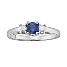 Show her how she means to you with this gorgeous 3-stone ring.Ring Details: Width: 5.1 mm Metal: rhodium-plated 14k white gold Features: colored gem reportStone Details: IGL certified Stone type: genuine sapphire Total weight: 1/2 ct. Cut: round Setting: prongDiamond Details: IGL certified Total weight: 1/6 ct. Cut: round Color: I Clarity: I1 Setting: prongImage(s) may be enlarged to show detail.Diamond weights are approximate. Diamond total weights may vary between .01 and .08 ct. Some diamonds Blue Sapphire Diamond Ring, 3 Stone Rings, Right Hand Rings, Blue Sapphire Diamond, Sapphire Diamond Ring, 14k White Gold Ring, Sapphire Stone, White Gold Ring, Rings For Her