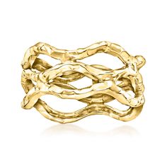 Ross-Simons - 14kt Yellow Gold Wavy Open-Space Ring Size 6. A great choice for any day, this handcrafted 14kt yellow gold ring is faceted to flicker and features a wavy open-space design. 3/8" wide. 14kt yellow gold wavy open-space ring. Wedding Bands For Women Gold, Statement Rings Unique, Jewelry Presentation, Space Rings, Gold Ring For Women, Yellow Gold Bangle, Gold Ring Designs, Natural Gold, Jewelry Essentials