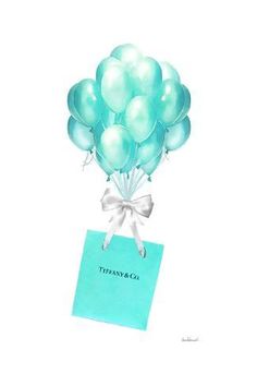 a bunch of blue balloons with a white bow on it's end and a thank you note attached to the balloon