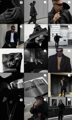 a collage of black and white photos with men in hats, sunglasses and jackets