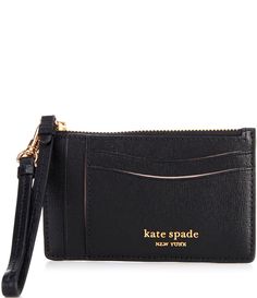 From kate spade new york&#x2C; the Morgan Card Case Wristlet features:LeatherGold-tone hardwareInterior: Zip and key ring on chainExterior: 8 credit card slipsDog clip wristlet strapApprox. 4.8" x 3.7"Imported. Kate Spade Wristlet, Rainbow Quote, Wishlist 2024, So Kate, Perfect Handbag, The Morgan, Dog Clip, Card Case Wallet, Live Colorfully